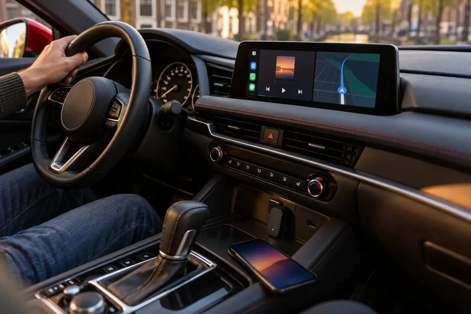 Draadloze Android Auto-adapter in de usb-poort van een Kia Ceed, besteld via CarPlay Bestellen Eindhoven